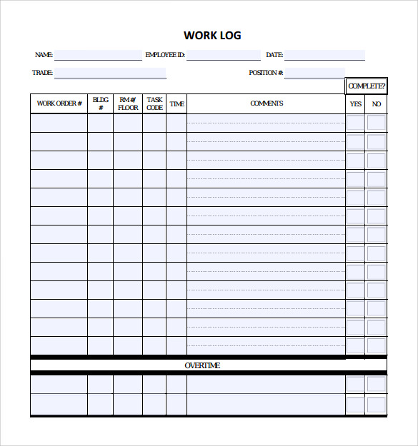 Work Log Excel Template