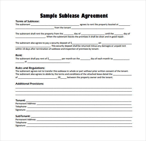 Sublease Agreement 18  Download Free Documents in PDF Word