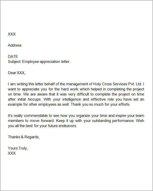 Letter of appreciation to boss