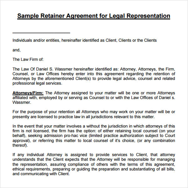 retainer agreement template legal sample consulting templates pdf