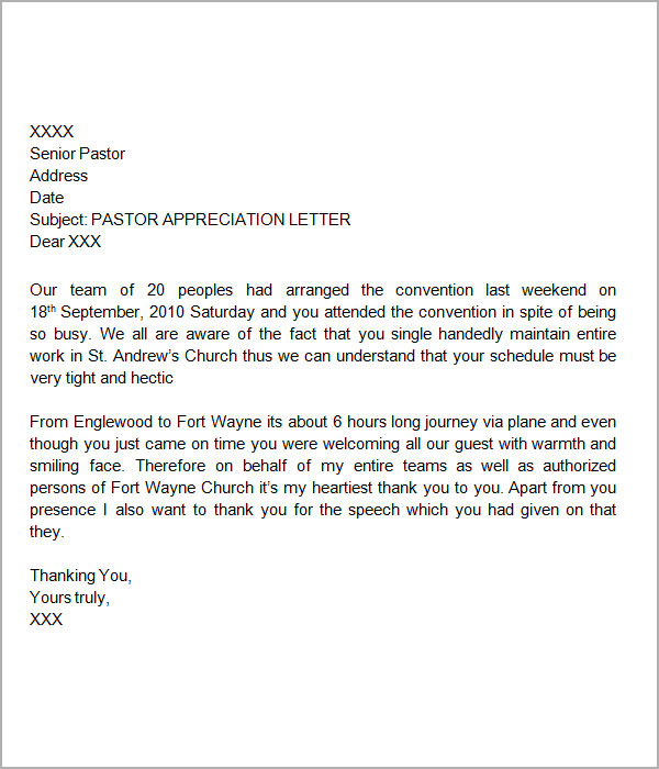 pastor appreciation month letter