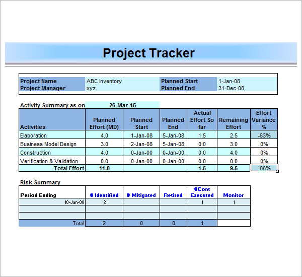 project managment excel template free