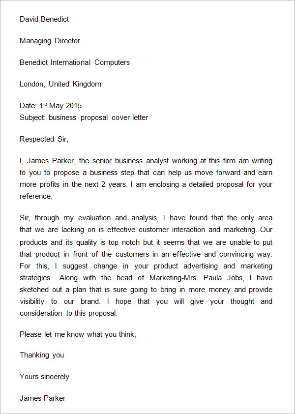 Business plan cover letter