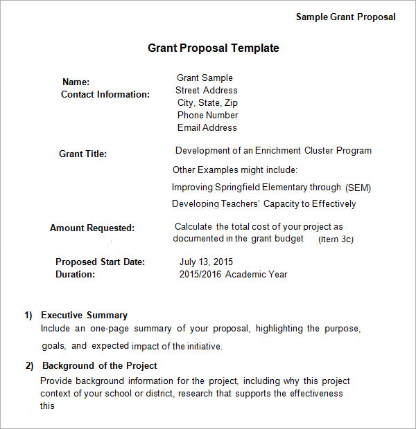 Grant Proposal Template 9  Download Free Documents in PDF Word RTF