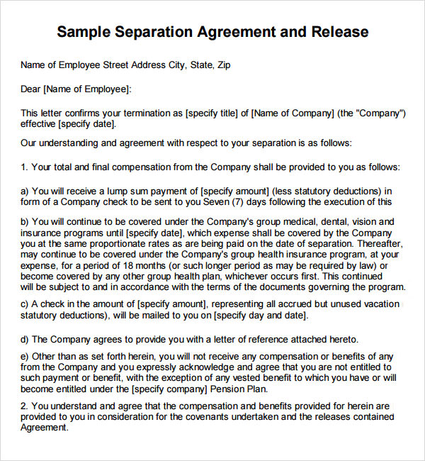 Severance And Release Agreement Template