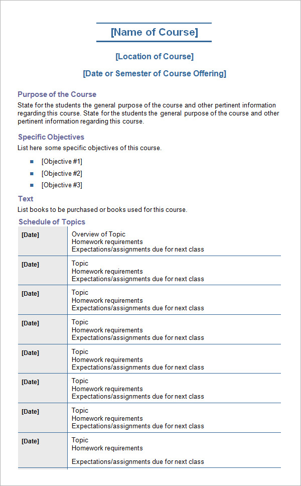 Sample Syllabus Template - 8+ Free Documents Download in PDF