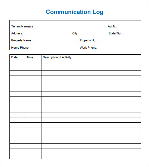 Communication Log Template 8 Free Pdf Doc Download