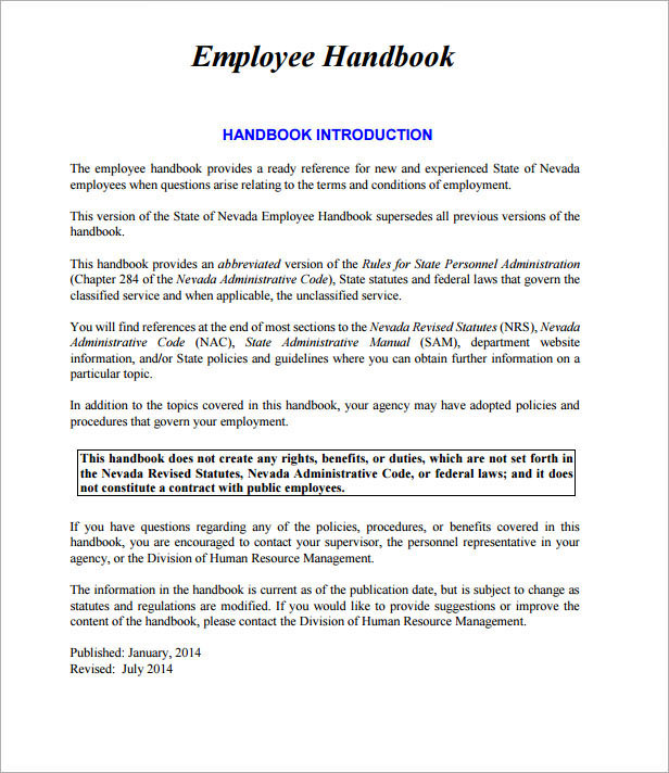 FREE 6 Sample Printable Employee Handbook Templates In PDF Google 66820