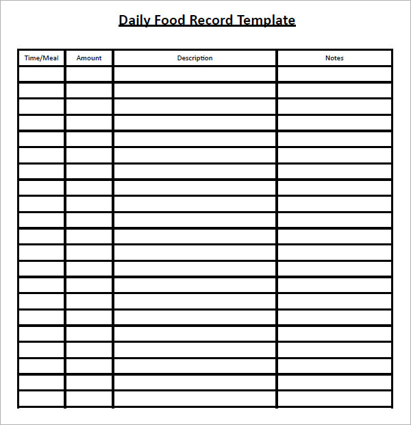 Excel Template Food Log