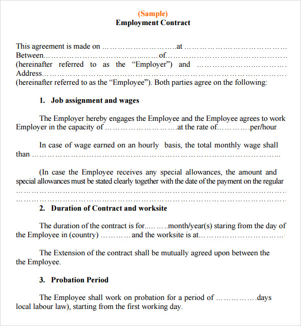 contract template employment agreement services templates