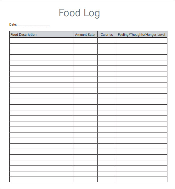 Microsoft Template Food Log