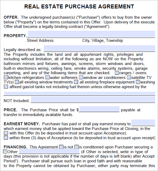 Real Estate Purchase Agreement - 7+ Free PDF Download ...