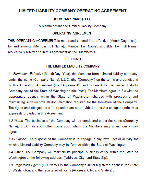 llc operating agreement template free