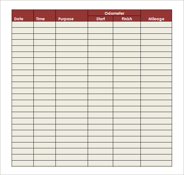 Irs Mileage Log Template