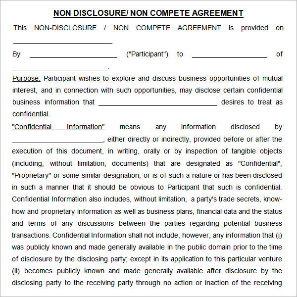 Non-Disclosure And Non-Compete Agreements Template