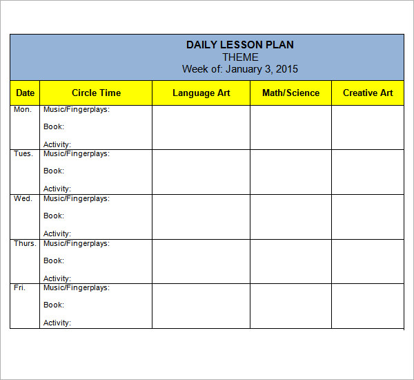 Preschool Lesson Plan Template Free Download