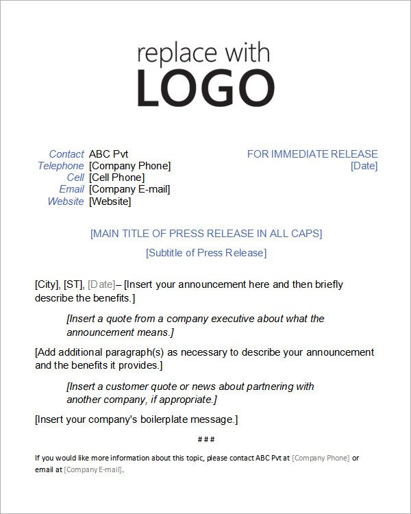 Sample Press Release Templates 8 Free Documents Download In Word PDF