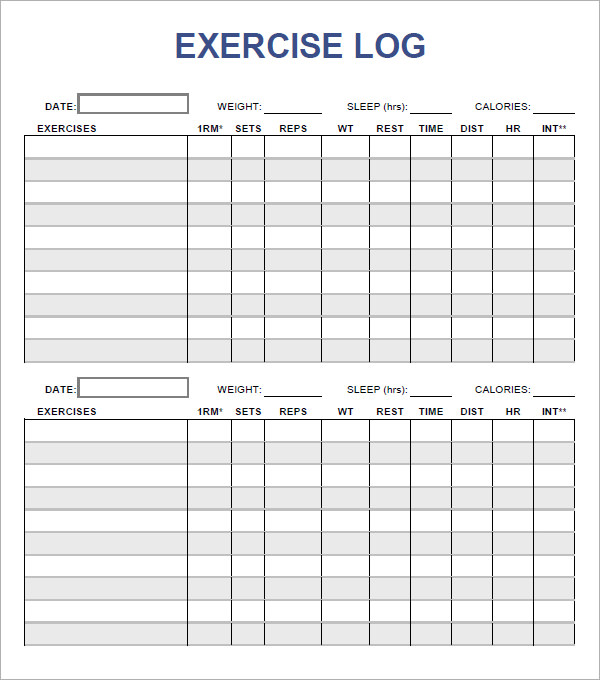 Exercise log PDF image