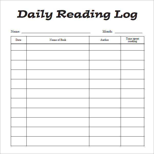 Reading log template