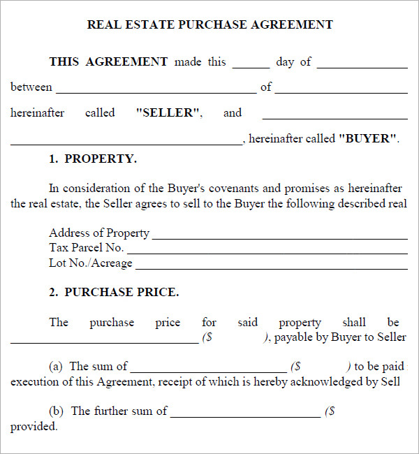 real estate purchase contract agreement