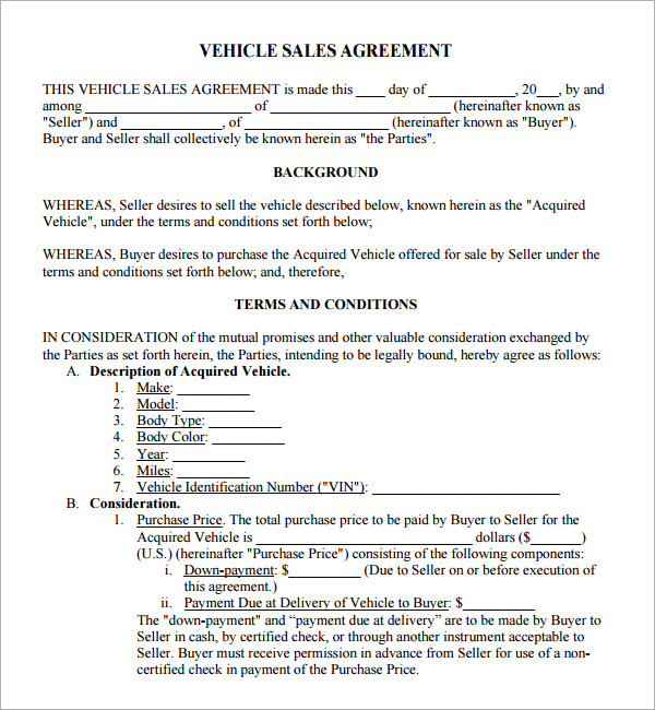 car sell contract template