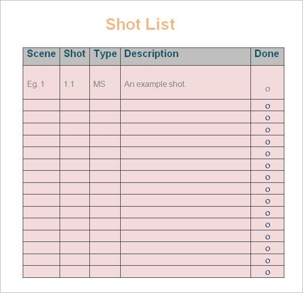 Shot List Template 10+ Download Free Documents in Word, PDF