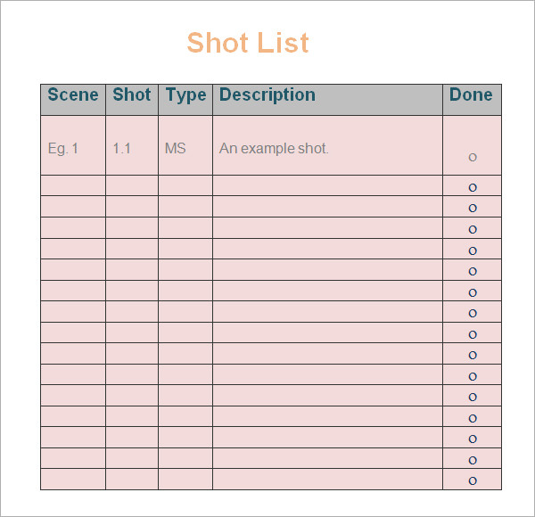 Shot List Template 10  Download Free Documents in Word PDF