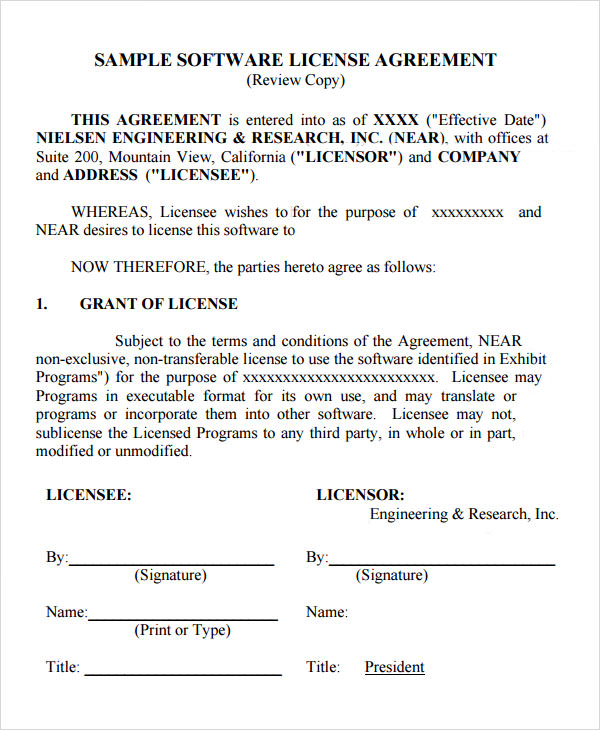 Free Software End User License Agreement Template