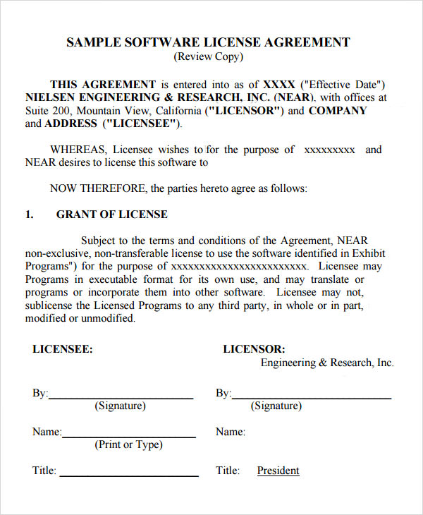 Sample License Agreement Template 9+ Free Documents in PDF, DOC