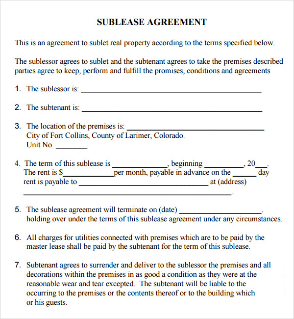 Sublease Agreement 18+ Download Free Documents in PDF, Word