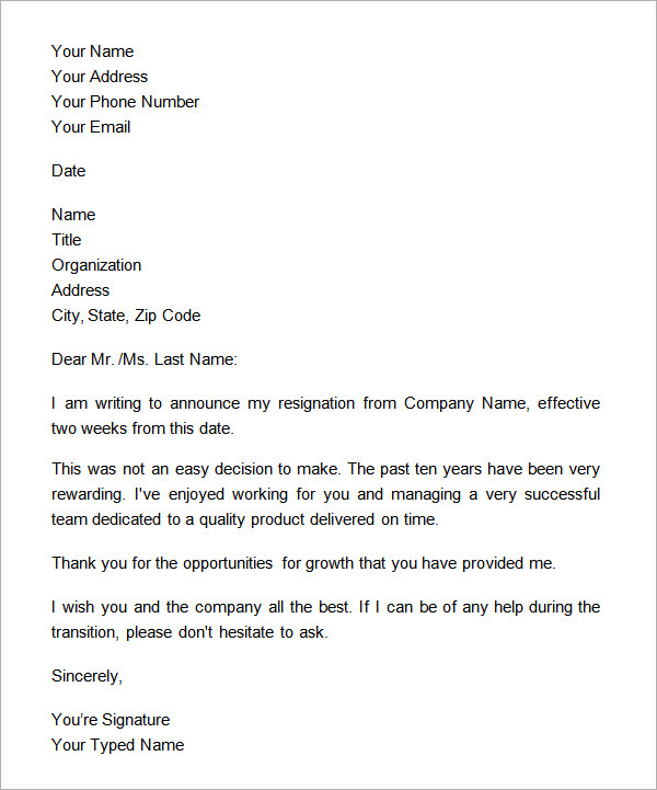 Official 2 Week Notice Letter from images.sampletemplates.com