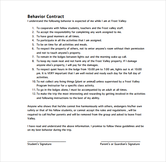 Sample Behaviour Contract 14+ Free Documents Download in PDF, Word