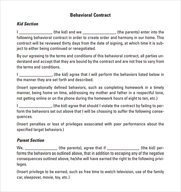 Behaviour Contract 19+ Download Free Documents in PDF, Doc