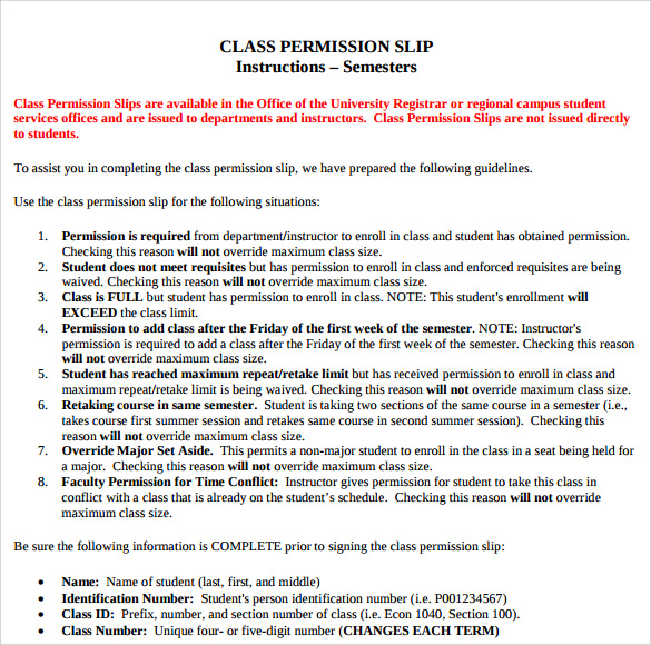 Permission Slip Template - 15+ Download Free Documents In ...