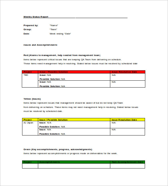 Weekly Status Report Template 9 Download Free Documents In Word Pdf