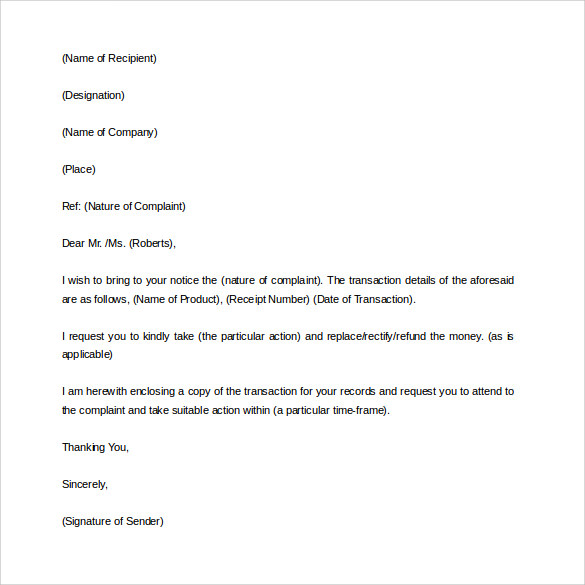 Template For Formal Complaint Letter
