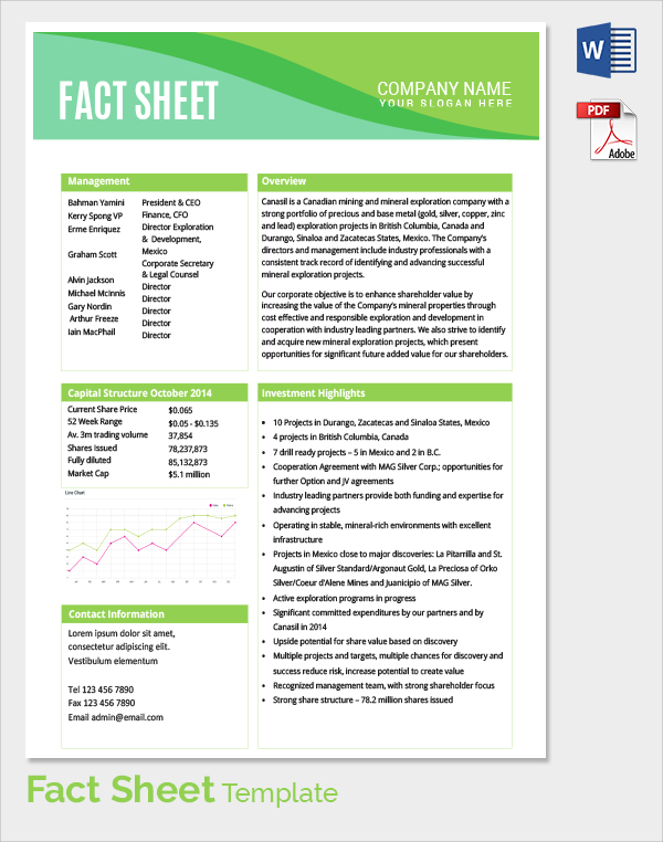 Sample Fact Sheet Template 14  Free Download Documents In PDF WORD