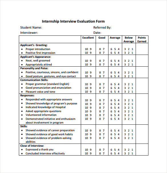 FREE 13 Sample Interview Evaluation Form Templates In PDF MS Word