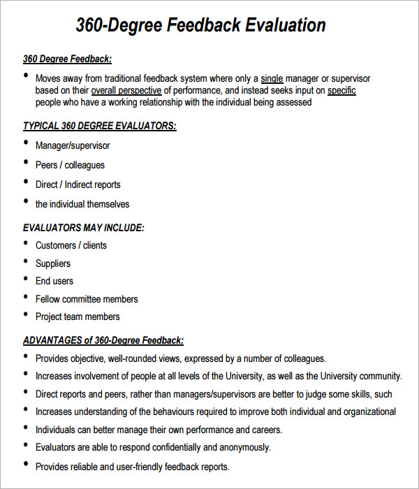 360 Evaluation 6 Free Download for PDF Sample Templates