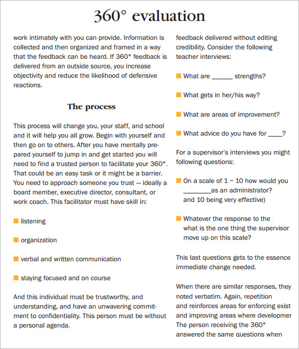 360 Evaluation 6 Free Download for PDF Sample Templates