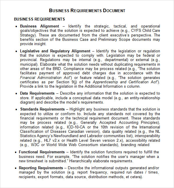 Example Business Requirements Document Template