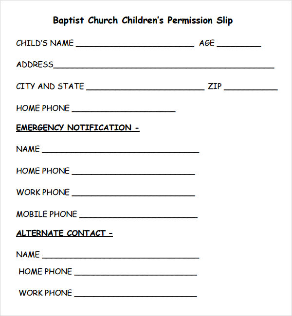 Free Printable Church Permission Slips Printable Word Searches