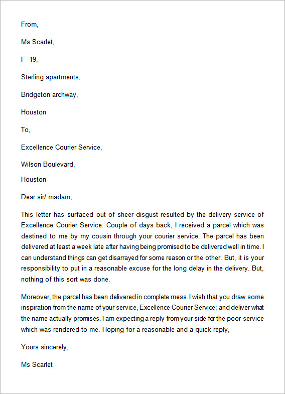 Formal Complaint Letter For Poor Customer Service