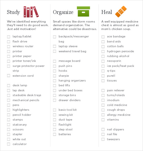 dorm room checklist