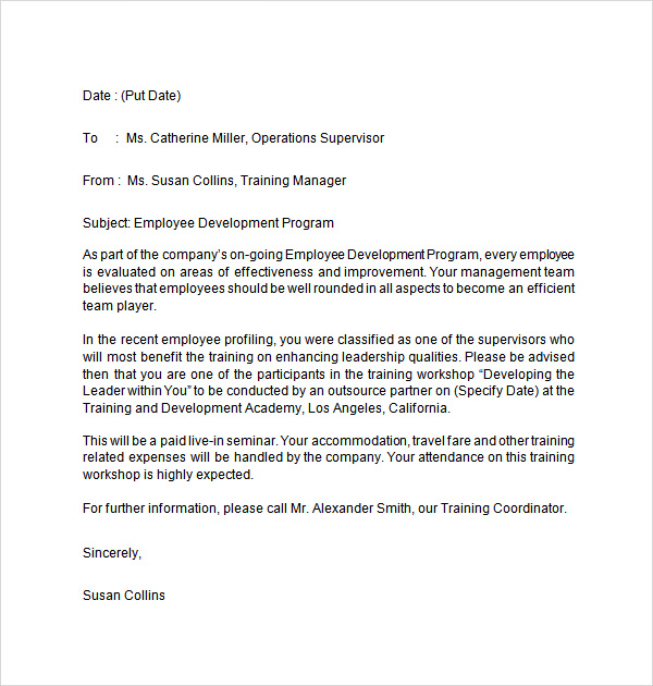 sample application letters for on the job training