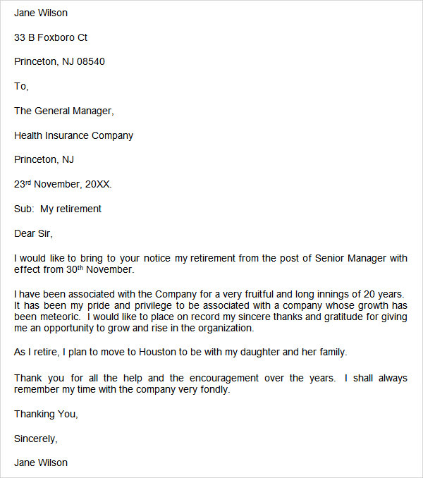 Retirement Letter To An Employee Sample In Kenya