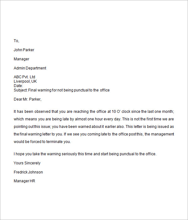 Sample Warning Letter 8 Free Documents Download In Word