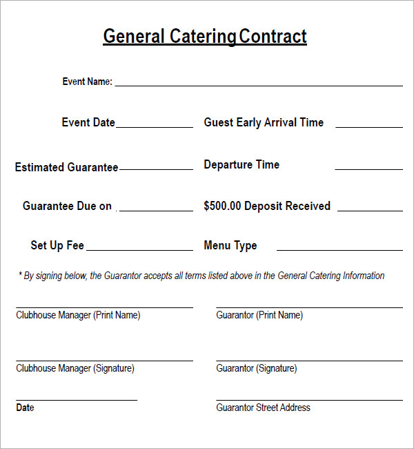 General catering contract format