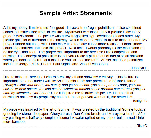 Artist Statement Template - 9 Download Free Documents in PDF, Word