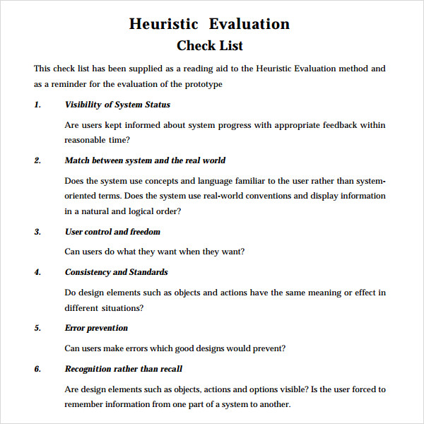 Heuristic Evaluation 9+ Free Download for PDF , Word